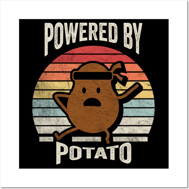 Retro Vintage Powered By Potato Funny Potato Veggie Vegan Lover Gift Wall Art by SomeRays